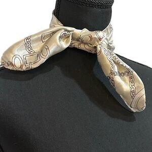 Vintage Satin Neckerchief or handbag Scarf,  Paris Chains Gold & Cream Summer